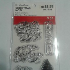 Recollections CHRISTMAS NOEL 9 Piece clear stamp set.