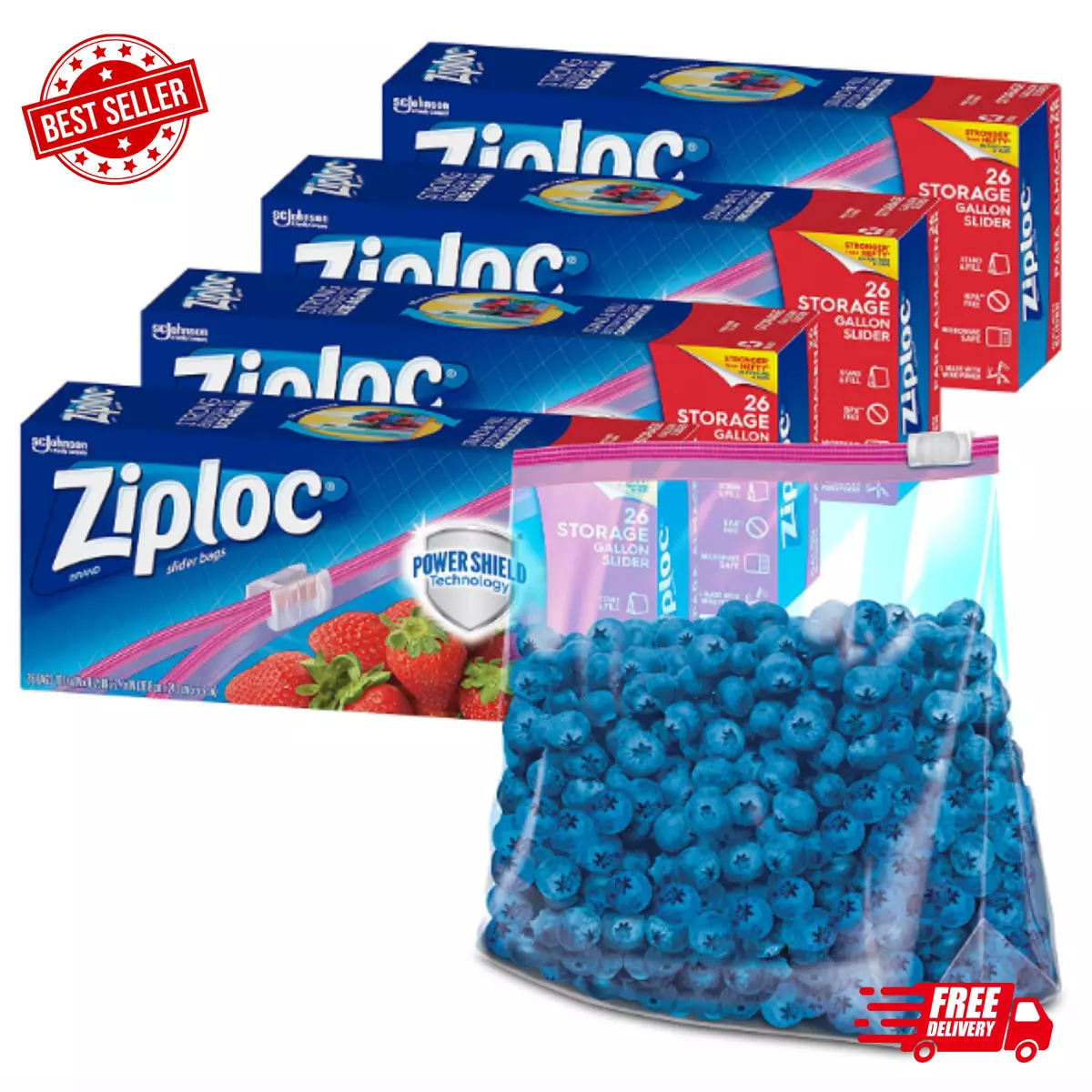 Ziploc Slider Food Storage Freezer Bag Zip Lock Plastic Travel Quart Size  42 Ct*