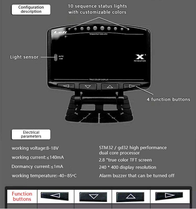 Lufi ZD advance X1 RPM Shift Lamp Scanner Gauge Display Multi