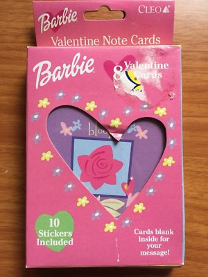 Barbie Valentine Day Note Cards 8 with 10 Stickers Blank Inside NEW ...