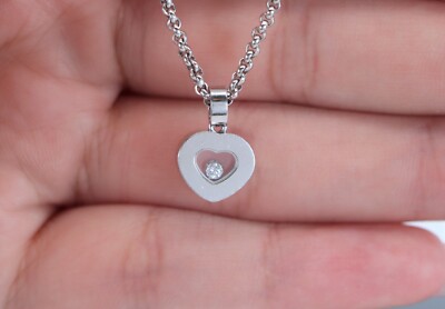 18K White Gold Chopard Happy Floating Diamond Heart Chain Necklace 16.5''