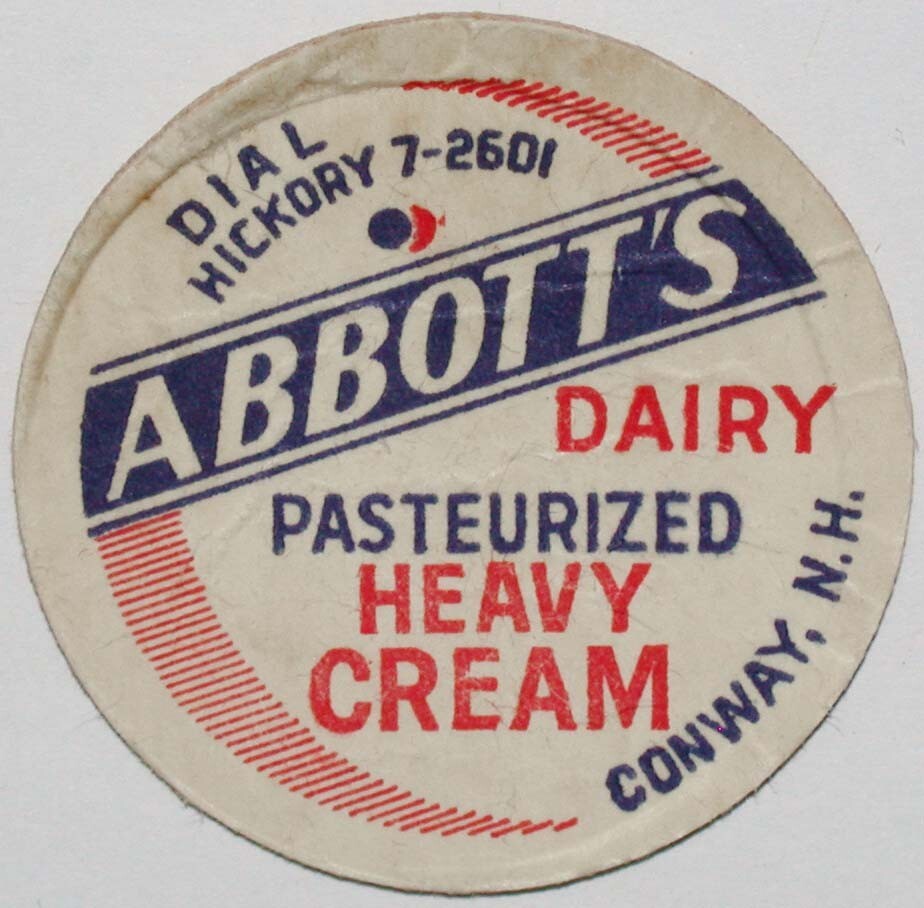 Vintage milk bottle cap ABBOTTS DAIRY Heavy Cream Conway New Hampshire