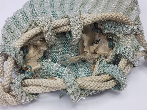 Antique Light Green Purse Iridescent Glass Beads Flapper Crochet Drawstring - Picture 9 of 10