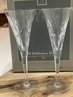 Madison Avenue Happiness Crystal Fluted Toasting Glasses Pair, Original Open Box
