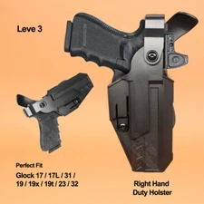 Police Duty Holster Fits Glock 17 19 22 23 31 32 44 45 | Outside Waistband