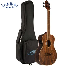 Lanikai FB-EBU Figured Bocote Acoustic Electric Bass Ukulele with Padded Bag