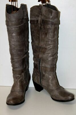 SPIRAL light grey pleated leather heel boots size 40 VGC