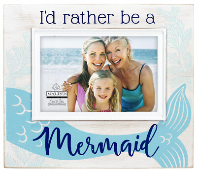 4x6 Id' Rather Be A Mermaid Silk Screened Wood Photo Frame w/Inner Frame Border