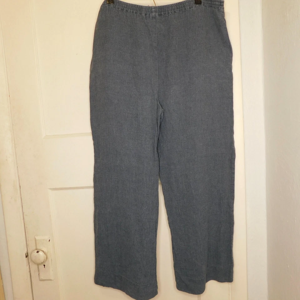 Pantalones Eskandar Talla 1 Pierna Ancha Azul Lino Seda Lagenlook Arte para Usar Foto 3 de 4