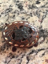 Nocona Leather Floral Gold Belt Buckle EUC