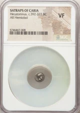 Satraps Of Caria Hecatomnus Hemiobol NGC VF Ancient Silver Coin RARE!