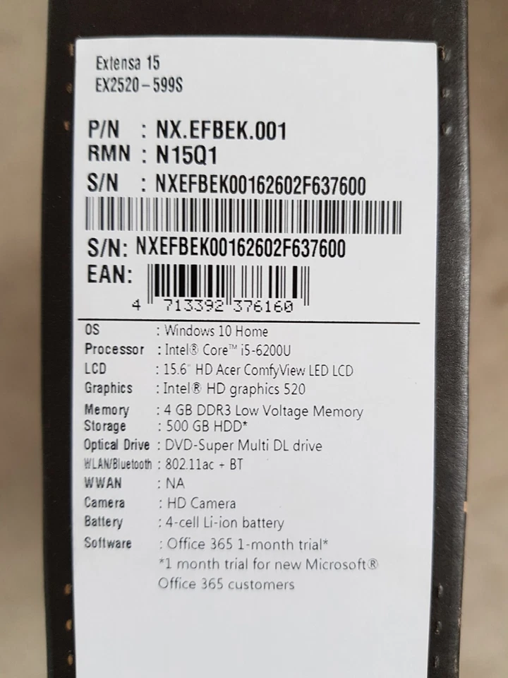 Acer Extensa 15 EX2520-599S - Image 2 of 4