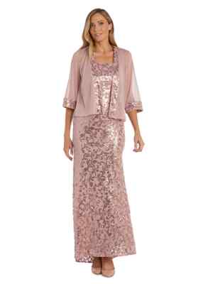 Women's Long Sequined Chiffon Floral Sequin Jacket Dress