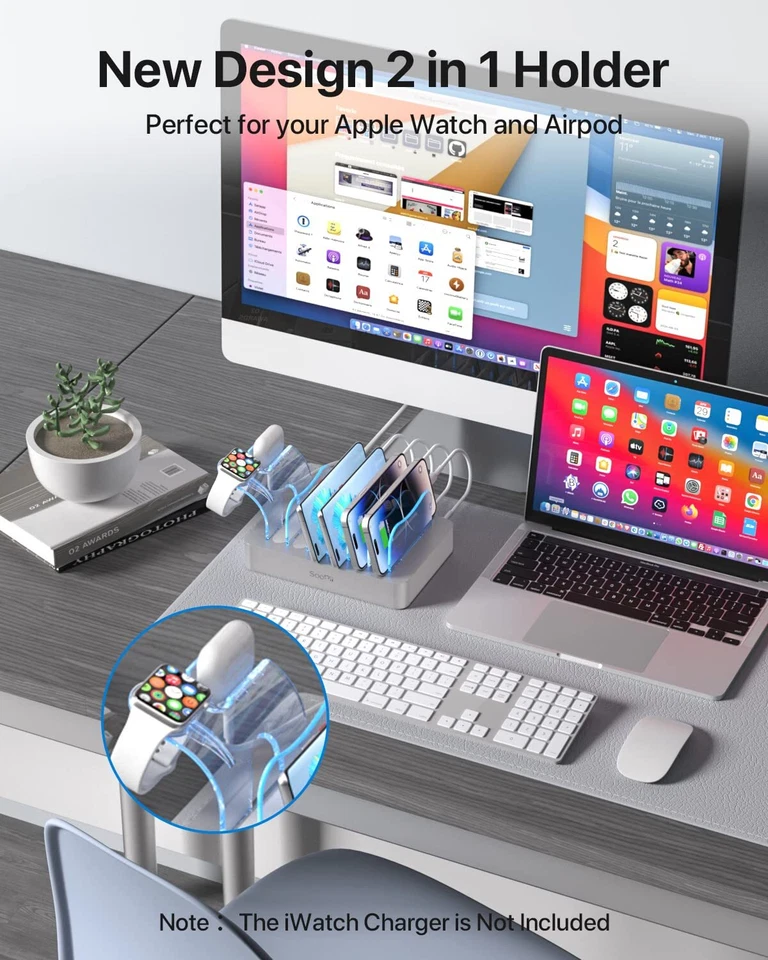 Estación de carga USB Premium de 6 puertos organizadora para múltiples dispositivos 6 canales cortos... Foto 3 de 4