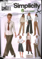 9826 Vintage Simplicity SEWING Pattern Misses Easy Straight Wide Leg Pants OOP