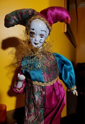 Vintage Porcelain Musical Doll Harlequin