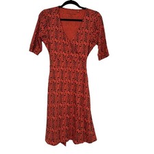 Toad & Co Orange Organic Cotton Leaf Print Fit Flare Dress Mini Womens S Short