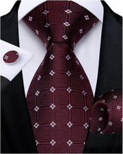 Striped Tie Set for Men Silk Woven Plaid Necktie and Pocket Square Cufflinks Bus