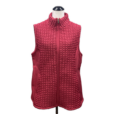 Susan Graver Dark Pink Quilted Puffer Vest XL Zip Up Textured Mock Neck Slv-less