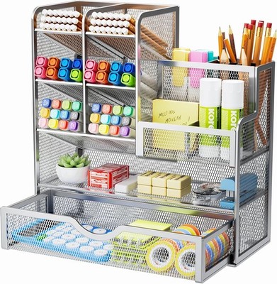 Marbrasse Netz Schreibtisch-Organizer, Multifunktionaler Stiftehalter mit Regal