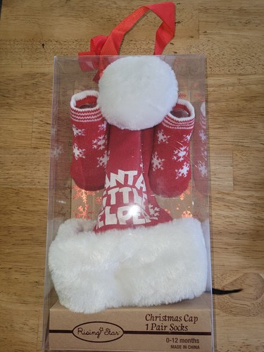 Baby Rising Star Christmas Hat & Booties Set 0-12 mo "Santa's Little Helper" - Picture 2 of 5