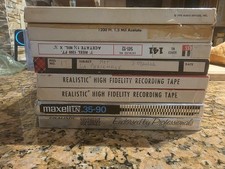 Vintage Lot of 8 Used Reel to Reel Tapes with music lists, untested.
