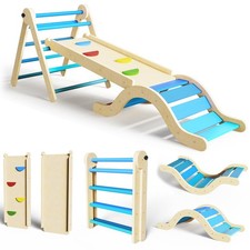 Pikler Triangle Set 7in1 Indoor Foldable Montessori Climbing Set with Arch, R...