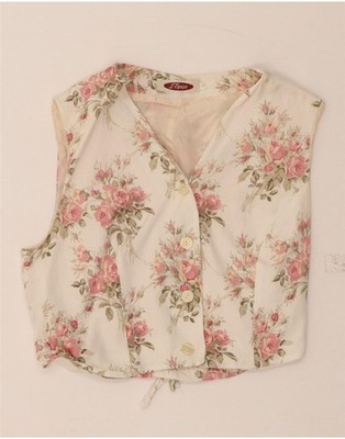 L'EQUIPE Damen kurz geschnittenes ärmelloses Shirt Bluse UK 12 Medium rosa Blumen CV10