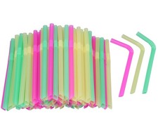 Jumbo Flexible Smoothie Plastic Straws, 100 Pcs Assorted Colors Large Bendabl...