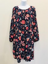 Old Navy Dress Knee Length Women's Large Blue Floral Long Sleeve Keyhole Neck