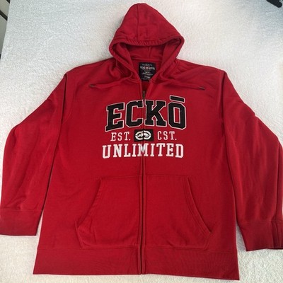 Vintage Ecko Unltd Hoodie Rhino Embroidered 2XL Red Spellout Y2K Sweatshirt
