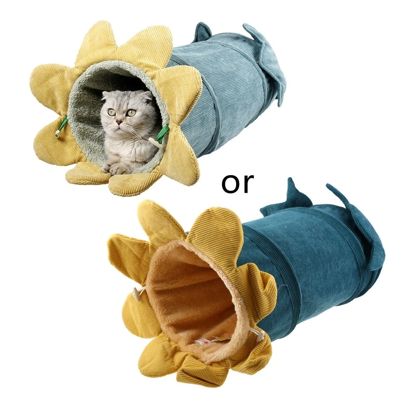 Corduroy Collapsible Cats Tunnel Tube Kitten Tunnels Interactive Toys Sunflow