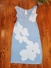 Anthropologie Floral Linen Midi Dress Blue Size L Brand New