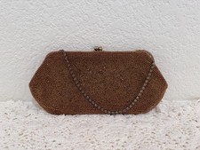 Vtg Richere Hand Made In Japan Copper Bronze Beaded Evening Bag Clutch Chain
