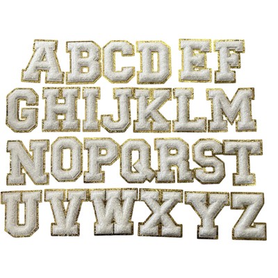 3.3'' White Gold Sparkle Trim Iron On Letters Patches