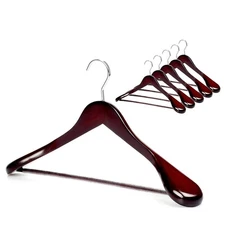 Set of 6 Luxury Mahogany Wooden Coat Hangers, Premium Wood Suit Hangers, Glos...