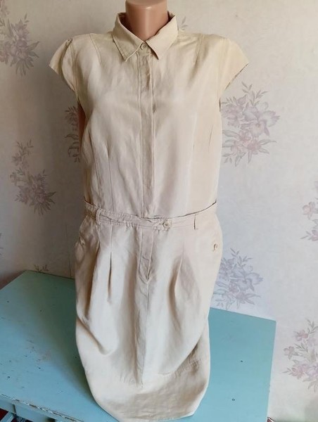 Women Rene Lezard Dress Beige Silk M