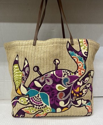 Vera Bradley Seashore Plum Crazy Crab Woven Large Beach Tote Discontinued