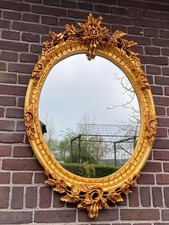 Wall Mirror French Louis XVI Oval Gold Leaf Floral Beech Wood Frame