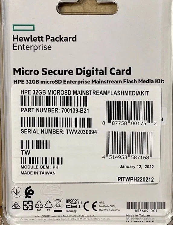 700139-B21 HP 32GB microSD Flash Memory Media Kit 853669-001 **Factory Sealed** - Image 3 of 3