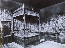 Bedroom in Château de Gasbeck, Magic Lantern Glass Photo Slide