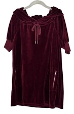 Vintage Y2K USA  Juicy Couture Maroon Hooded Velour Short Sleeves Mini Dress S
