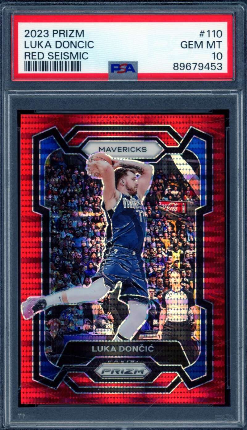 Luka Doncic Card 2023-24 Prizm Red Seismic (001/299) #110 PSA 10