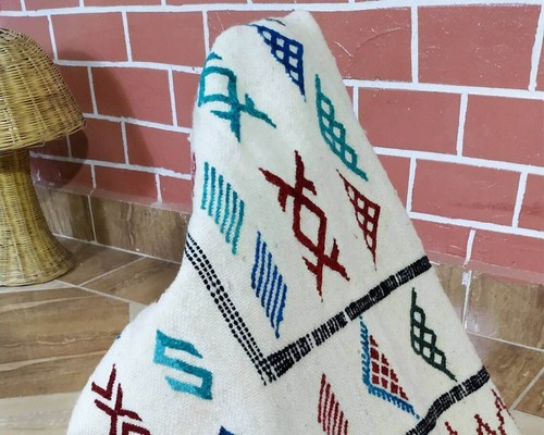 Moroccan Berber Rug 3x5 ft, 100% Soft Wool Solid Natural Off White Best Gift - Picture 5 of 7