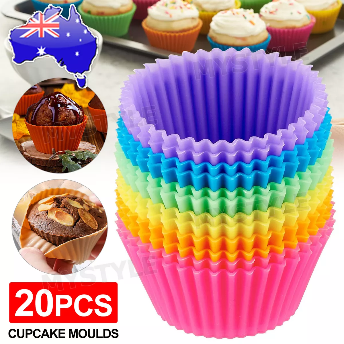 20x Round Cup Cake Silicone Baking Mould Cupcake Case DIY Bake