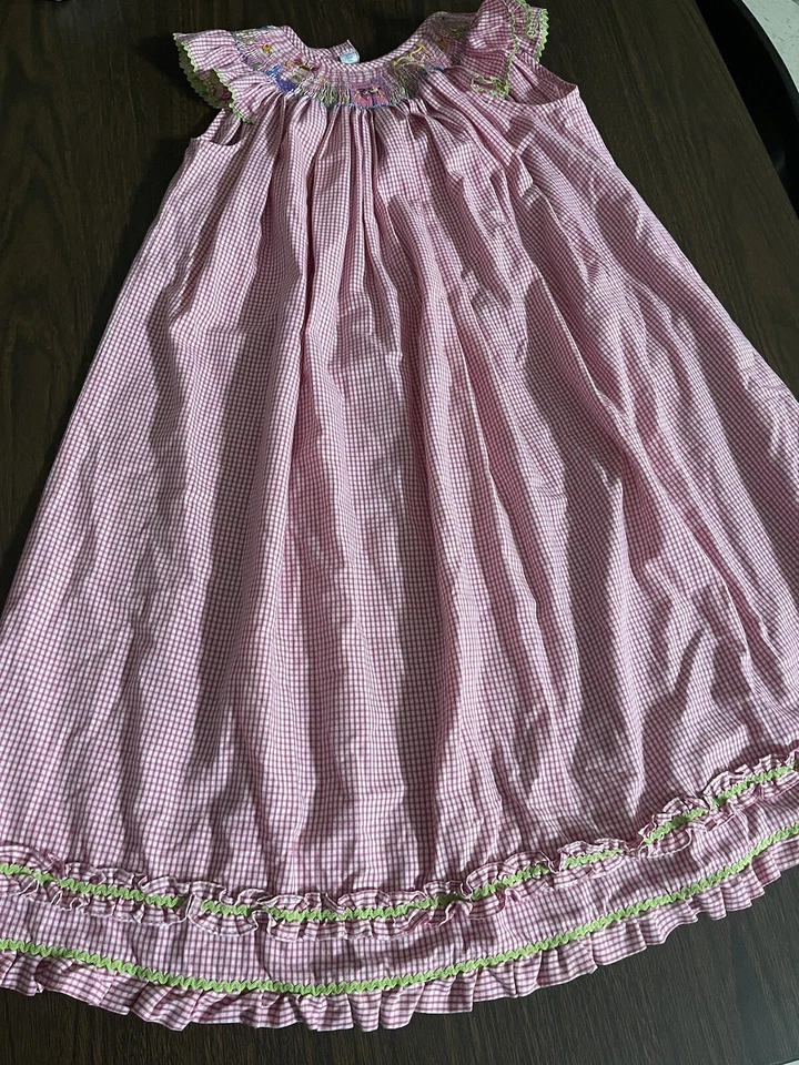 Vive La Fete Pink Gingham Smocked Mermaid Shift Dress Girls Size 6. Preowned - Image 2 of 4