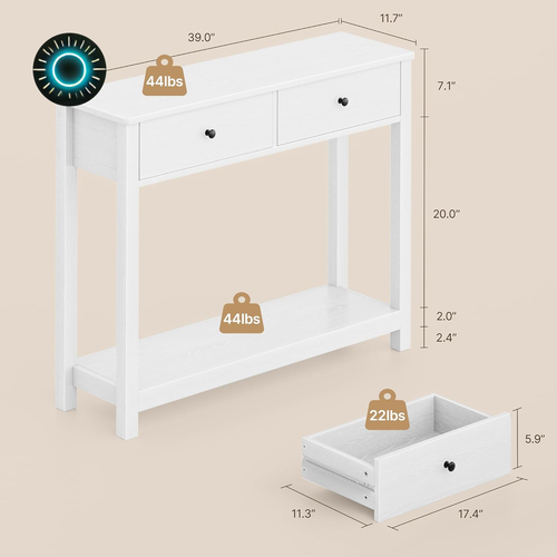 Console Table with Drawers Sofa Table with Storage Shelves 2-Tier Wooden Entrywa - Picture 3 of 12