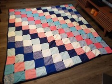 Vintage Handmade Farmhouse Patchwork Quilt Top Queen Bedspread Colorful 78 X 80