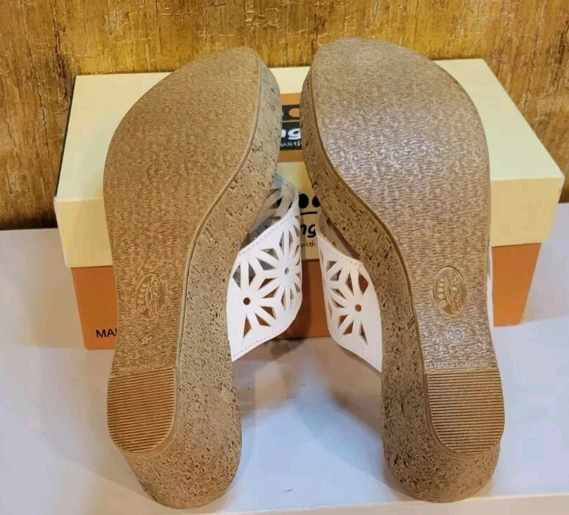 Spring Step Ariana Floral Leather Wedge Heel Sandals White Size 7.5US 38EU ITALY - Image 4 of 4