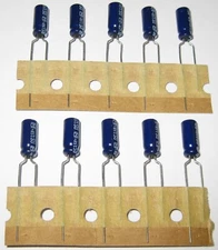 Panasonic 10 X 10 uF Radial Electrolytic Capacitor - 63 V DC - 5.3 mm Diameter